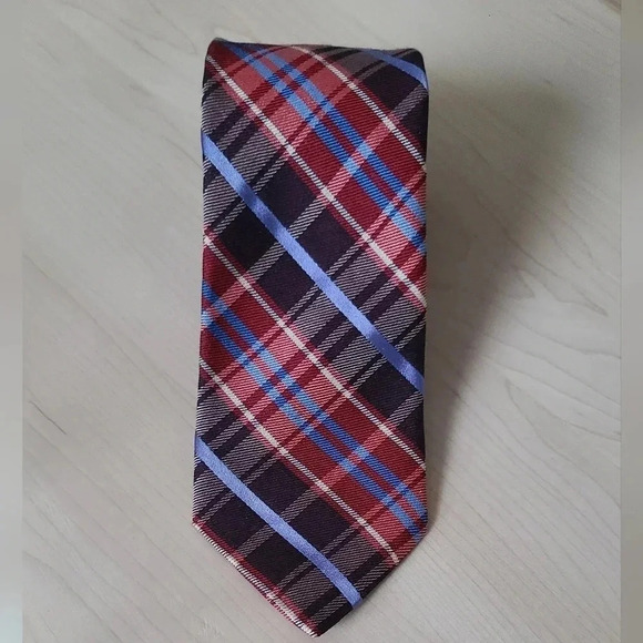 🇬🇧TED BAKER LONDON  Plaid Tie, burgundy and blue - Picture 3 of 7